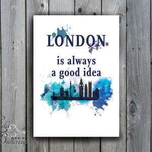 Modern Print, London kép, London festmény dekor, idézet kék Print, Falikép, Iroda Dekor, Otthoni dekoráció -  - Meska.hu