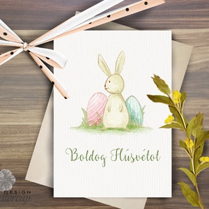 Húsvéti Képeslap, Aranyos Húsvéti lap, Boldog Húsvétot, Húsvéti üdvözlőlap, Húsvéti Nyuszi, Nyúl, tojás - otthon & életmód - papír, írószer - ajándékozás kellékei - képeslap, üdvözlőlap - Meska.hu
