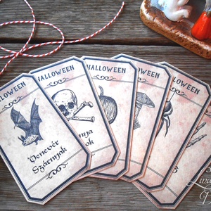 Halloween ajándék kártya, Halooween dekor, Kísérőkártya, Halloween ajándék, denevér, boszorka, pók, Vintage - Meska.hu