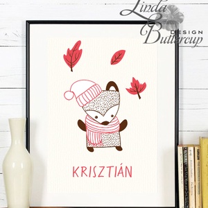 Őszi kép, Babaszoba Dekoráció, Állat festmény, Erdei állat, állatok falikép, Gyerekszoba dekor, medve, borz - otthon & életmód - dekoráció - Meska.hu