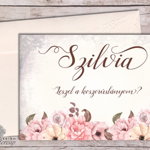 Esküvői meghívó, Rusztikus Esküvő, tanú lap, koszorúslány kérő, Esküvői Képeslap, virágos -  - Meska.hu