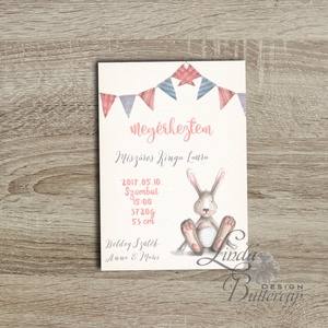 Megérkeztem, Babaváró képeslap, Babaköszöntő képeslap, Keresztelő, kisfiú, kislány, baba, baby, újszülött, nyuszi - otthon & életmód - papír, írószer - Meska.hu