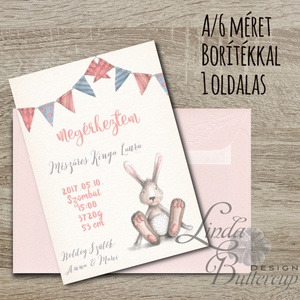 Megérkeztem, Babaváró képeslap, Babaköszöntő képeslap, Keresztelő, kisfiú, kislány, baba, baby, újszülött, nyuszi - otthon & életmód - papír, írószer - Meska.hu