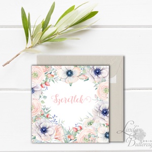 Valentin napi Képeslap, névre szóló lap, személyre szóló, virág, virágos, tavaszi, love, szeretlek, szerelmes, tavasz - otthon & életmód - papír, írószer - ajándékozás kellékei - képeslap, üdvözlőlap - Meska.hu