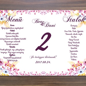 Esküvői Virágos Menü, Rózsás Virágos Esküvői lap, Esküvő Képeslap, rózsaszín meghívó, Party menü - esküvő - meghívó & kártya - menü - Meska.hu