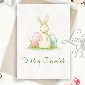 Húsvéti Képeslap, Aranyos Húsvéti lap, Boldog Húsvétot, Húsvéti üdvözlőlap, Húsvéti Nyuszi, Nyúl, tojás, Otthon & Életmód, Papír, írószer, Képeslap, üdvözlőlap, Ajándékozás kellékei, Fotó, grafika, rajz, illusztráció, Mindenmás, MESKA