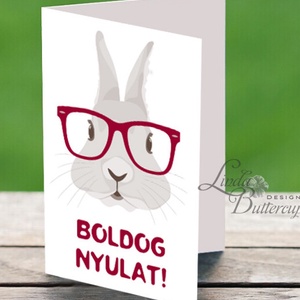 Húsvéti Képeslap, Vicces Húsvéti lap, Boldog Húsvétot, Húsvéti üdvözlőlap, Húsvéti Nyuszi, Nyúl, Hipster, Otthon & Életmód, Papír, írószer, Képeslap, üdvözlőlap, Ajándékozás kellékei, Fotó, grafika, rajz, illusztráció, Mindenmás, MESKA