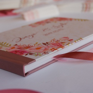 Esküvői Emlékkönyv, Vendégkönyv, könyv, rózsa,mályva virágos, virág, elegáns, rózsás, rózsaszín,  Esküvői vendégkönyv, -  - Meska.hu