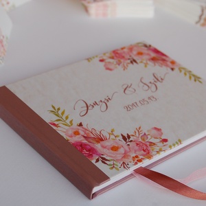 Esküvői Emlékkönyv, Vendégkönyv, könyv, rózsa,mályva virágos, virág, elegáns, rózsás, rózsaszín,  Esküvői vendégkönyv, -  - Meska.hu