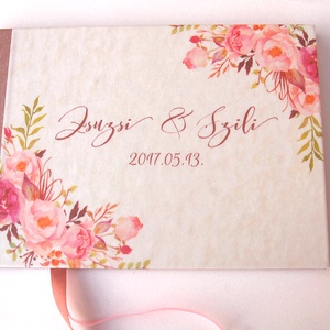 Esküvői Emlékkönyv, Vendégkönyv, könyv, rózsa,mályva virágos, virág, elegáns, rózsás, rózsaszín,  Esküvői vendégkönyv, -  - Meska.hu