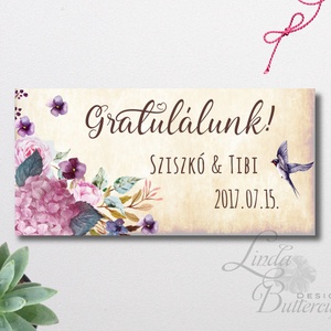 Pénzátadó boríték, Nászajándék, Gratulálunk képeslap, Esküvői Gratuláció, virágos, pénz átadó lap, vintgae, hortenzia - Meska.hu