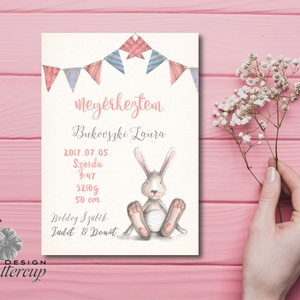 Megérkeztem, Babaváró képeslap, Babaköszöntő képeslap, Keresztelő, kisfiú, kislány, baba, baby, újszülött, nyuszi - otthon & életmód - papír, írószer - Meska.hu