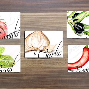 Konyhai falikép, konyha dekoráció, Olasz fűszer, Zöldség festmény, zöldségek, paradicsom, oliva, paprika, hagyma,kitchen -  - Meska.hu