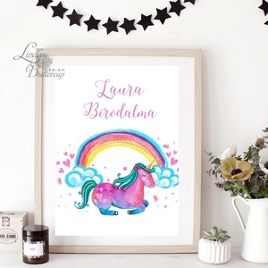 Babaszoba Falikép, unicorn, póni, ló, Gyerekszoba kép, dekoráció, baba, baby, cuki, névreszóló, kislány, szivárvány -  - Meska.hu
