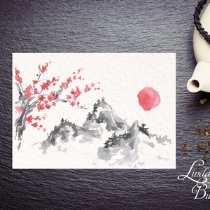 Japán kép, Keleti dekoráció, Falikép, japán fametszet, Fuji, Himalaya, kína, otthoni, bonsai, cseresznyefa, festmény -  - Meska.hu