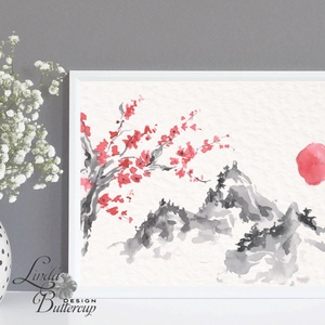 Japán kép, Keleti dekoráció, Falikép, japán fametszet, Fuji, Himalaya, kína, otthoni, bonsai, cseresznyefa, festmény -  - Meska.hu