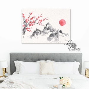 Japán kép, Keleti dekoráció, Falikép, japán fametszet, Fuji, Himalaya, kína, tájkép, virág, cseresznyefa, festmény -  - Meska.hu
