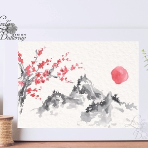 Japán kép, Keleti dekoráció, Falikép, japán fametszet, Fuji, Himalaya, kína, tájkép, virág, cseresznyefa, festmény -  - Meska.hu