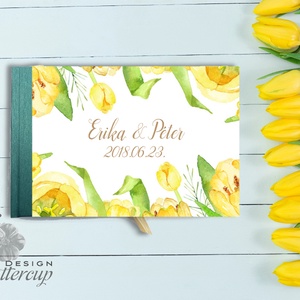 Esküvői Emlékkönyv, sárga tulipán, tavasz, Arany, Vendégkönyv, könyv, elegáns, zöld, Esküvői vendégkönyv, tulip -  - Meska.hu
