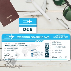 Beszállókártya Meghívó, Repülő meghívó, Repülőjegy, jegy, kártya, utazás, bérlet, boarding pass, travel, airplane -  - Meska.hu