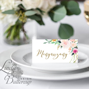 Esküvői ültetőkártya, ültető, mályva, Rózsa, virágos ültető, ültetésirend, hely kártya, virágos esküvői dekoráció - esküvő - meghívó & kártya - ültetési rend - Meska.hu
