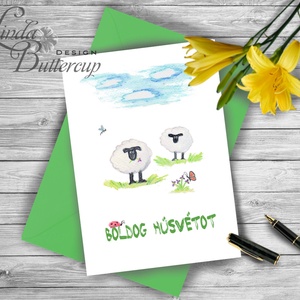 Bárányos Húsvéti Képeslap, Húsvéti lap, Boldog Húsvétot, Húsvéti üdvözlőlap, vicces, Boldog nyulat, bárány, Otthon & Életmód, Papír, írószer, Képeslap, üdvözlőlap, Ajándékozás kellékei, Fotó, grafika, rajz, illusztráció, Mindenmás, MESKA