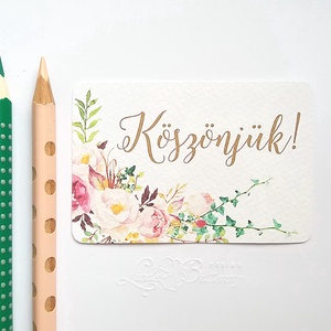 Köszönet kártya, ajándékkísérő,köszönet ajándék, esküvői kísérőkártya, köszönjük, romantikus, arany, virágos, rózsa -  - Meska.hu