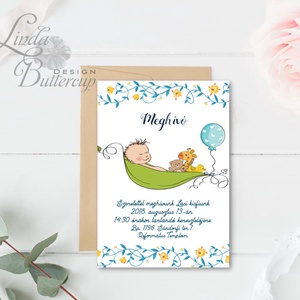 Keresztelő Meghívó, babaváró, baba köszöntő, megérkeztem, szülinapi meghívó, virágos, csillag, vadvirág, baby shower -  - Meska.hu