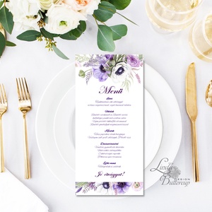 Egy lapos Menü, Itallap, Étlap, Vacsora, esküvői menüsor, virágos, romantikus, nyugalmas, békés -  - Meska.hu