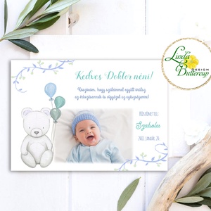 Köszönet emléklap, megérkeztem, Maci, Gyerekszoba kép, falikép, erdei állat, baba kép, baby, medve, kisfiú, fényképes, Otthon & Életmód, Babaszoba, gyerekszoba, Babaszoba kép, Festészet, Fotó, grafika, rajz, illusztráció, MESKA