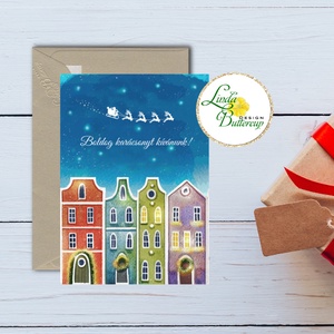  Karácsonyi Képeslap, Adventi Képeslap, Karácsonyi, Karácsonyi üdvözlőlap, Ünnepi, karácsonyi város, christmas town - karácsony - karácsonyi ajándékozás - karácsonyi képeslap, üdvözlőlap, ajándékkísérő - Meska.hu