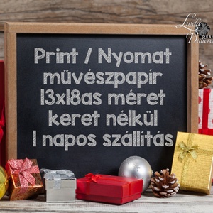 Nyuszis Karácsonyi Kép, Karácsonyi, print, Ünnepi kép, személyre szóló, állatos, téli, nyuszi, nyúl, hó - karácsony - karácsonyi lakásdekoráció - karácsonyi lakásdíszek - Meska.hu
