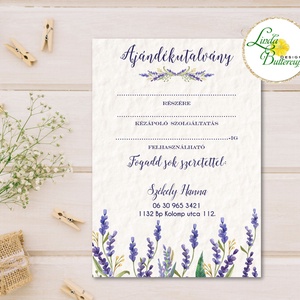 Ajándékutalvány, Műkörmös, Kozmetikus, Szalon, Egyedi Tervezés, Névjegy, design, virágos, utalvány, Kupon, levendulás -  - Meska.hu