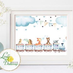 Gyerekszoba Kép, Print, babaszoba dekoráció, dekor, falikép, szülinapi, erdeiállat, ajándék, vonat -  - Meska.hu