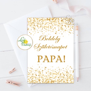 Szülinapi Képeslap, Születésnap, lap, üdvözlőlap, ajándék, névre szóló, egyedi, papa, mama, arany, aranykor, Otthon & Életmód, Képeslap, üdvözlőlap, Papír, írószer, Fotó, grafika, rajz, illusztráció, Mindenmás, MESKA