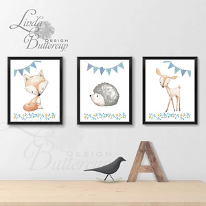 Babaszoba falikép, Állatos festmény, Erdeiállat, kép, Gyerekszoba dekoráció, süni, róka, sün, őz, vízfesték - otthon & életmód - dekoráció - kép & falikép - Meska.hu