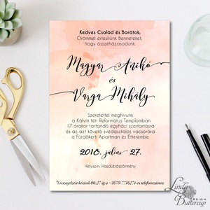 Modern, elegáns Esküvői meghívó, Nyári Esküvő, pasztell, romantikus, tavaszi, barack, meghívó, fekete, vízfesték -  - Meska.hu