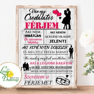Csodálatos férj falikép, Szeretem a férjemet, falikép, házassági évforduló, szülinap, névnap, ajándék, vőlegény, férj - otthon & életmód - dekoráció - kép & falikép - kép & falikép - Meska.hu