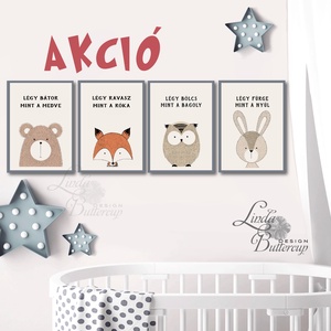 AKCIÓ! Babaszoba falikép, Állatos festmény, Erdeiállat, kép, Gyerekszoba dekoráció, medve, róka, bagoly, minimal, modern - otthon & életmód - dekoráció - Meska.hu