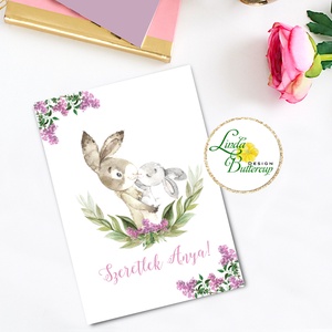 Anyák napi Képeslap, Anyának, Anya lap, Anyák napja, anyáknapjára,, Anyáknapi ajándék, nyuszi, orgona, Otthon & Életmód, Képeslap, üdvözlőlap, Papír, írószer, Ajándékozás kellékei, Fotó, grafika, rajz, illusztráció, Mindenmás, MESKA