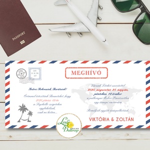 AIRMAIL Meghívó, Repülő posta meghívó, Repülőjegy, jegy, utazás, boarding pass, travel, airplane - Meska.hu