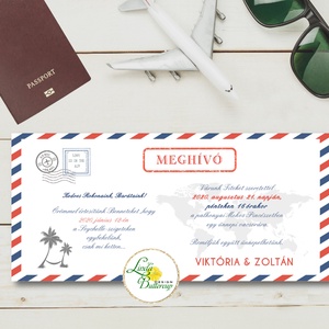 AIRMAIL Meghívó, Repülő posta meghívó, Repülőjegy, jegy, utazás, boarding pass, travel, airplane, Esküvő, Meghívó, Meghívó & Kártya, Fotó, grafika, rajz, illusztráció, Papírművészet, MESKA