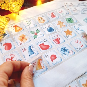 Színes Adventi naptár matrica, adventi kalendár, karácsonyi matrica, karácsonyi csomagolás, ajándékkísérő - Meska.hu