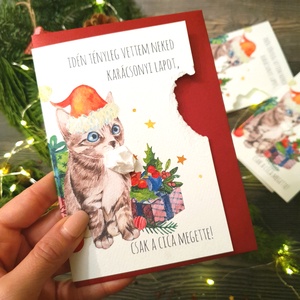 Karácsonyi Képeslap, Vicces, Humoros, Cicás, Cica, Macska, egyedi, Adventi Képeslap, Karácsonyi,  Karácsonyi üdvözlőlap, Karácsony, Karácsonyi ajándékozás, Karácsonyi képeslap, üdvözlőlap, ajándékkísérő, Fotó, grafika, rajz, illusztráció, Mindenmás, MESKA