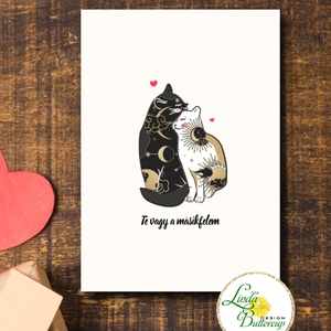 Valentin napi Képeslap, szeretlek, cicás, kétfél, Te vagy a másikfelem - otthon & életmód - papír, írószer - ajándékozás kellékei - képeslap, üdvözlőlap - Meska.hu