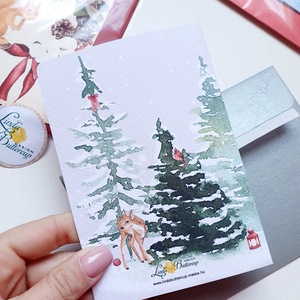Mókusos Karácsonyi Képeslap, Állatos, Mókus, Adventi lap, téli erdő, nyuszi - karácsony - karácsonyi ajándékozás - karácsonyi képeslap, üdvözlőlap, ajándékkísérő - Meska.hu