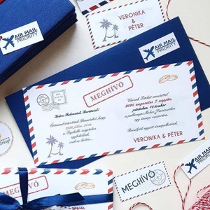 Beszállókártya meghívó, Save the date,  Repülőjegy, núd, rosegold, navy blue - esküvő - meghívó & kártya - meghívó - Meska.hu