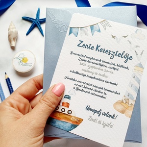 Kék, tengeri, hajós, Keresztelő meghívó, szülinapi, meghívó+SZERKESZTÉSIDÍJ leirásból is tedd kosárba - otthon & életmód - papír, írószer - babanapló - Meska.hu