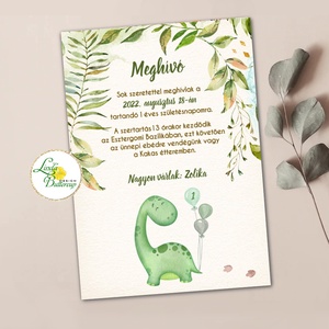 Zöld, Dínós meghívó, szülinapi meghívó, 1éves leszek, keresztelő meghívó, Dino+SZERKESZTÉSIDÍJ leirásból is tedd kosárba, Otthon & Életmód, Papír, írószer, Babanapló, Festészet, Fotó, grafika, rajz, illusztráció, MESKA