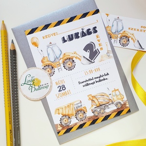 Autós, munkás gépkocsi, meghívó, szülinapi meghívó+SZERKESZTÉSIDÍJ leirásból is tedd kosárba - otthon & életmód - papír, írószer - babanapló - Meska.hu